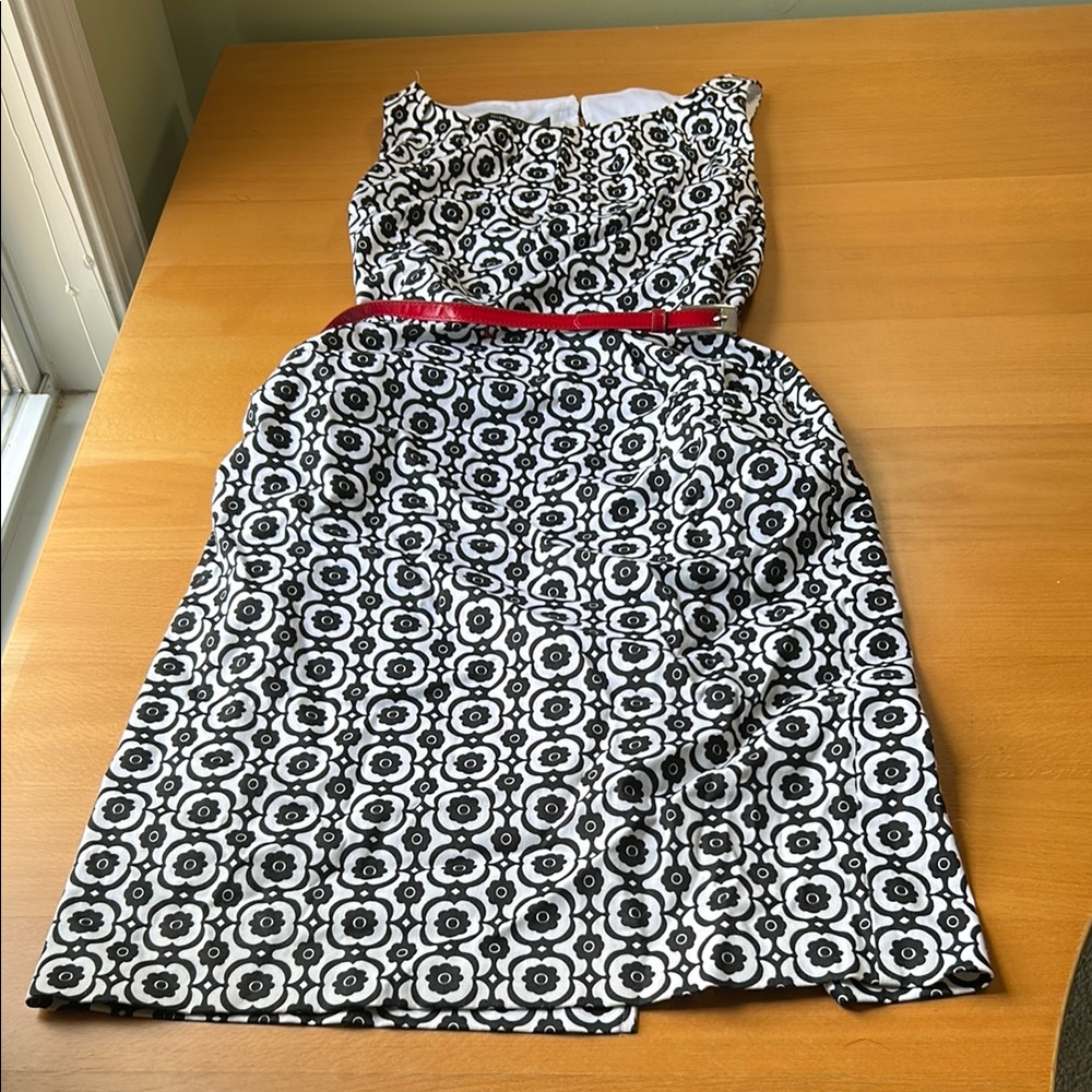 Nine West Black and White Patterned Dress with Red Accent